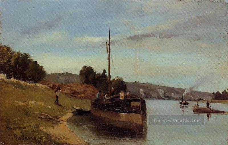 Lastkähne kähne~~POS=HEADCOMP am le roche guyon 1865 Camille Pissarro Ölgemälde